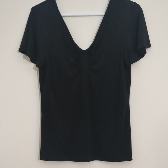 Nine West Tops - Nine West Black Blouse Short Sleeve V Neck Front and Back Sz L